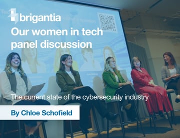 Five women sat on stage for the Women in Tech panel at the Brigantia Annual Partner Conference